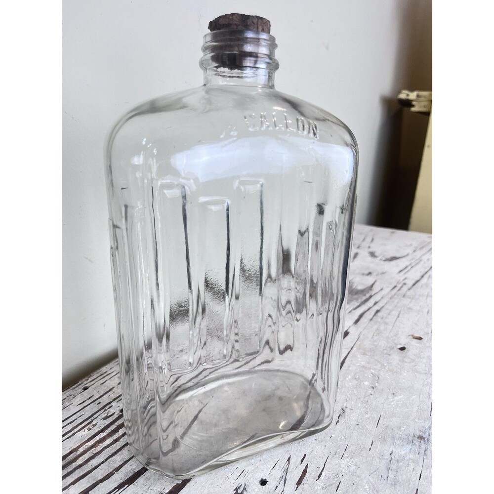 Vintage Ribbed Glass Anchor Hocking 1/2 Gallon Glass Bottle 10” Country Home